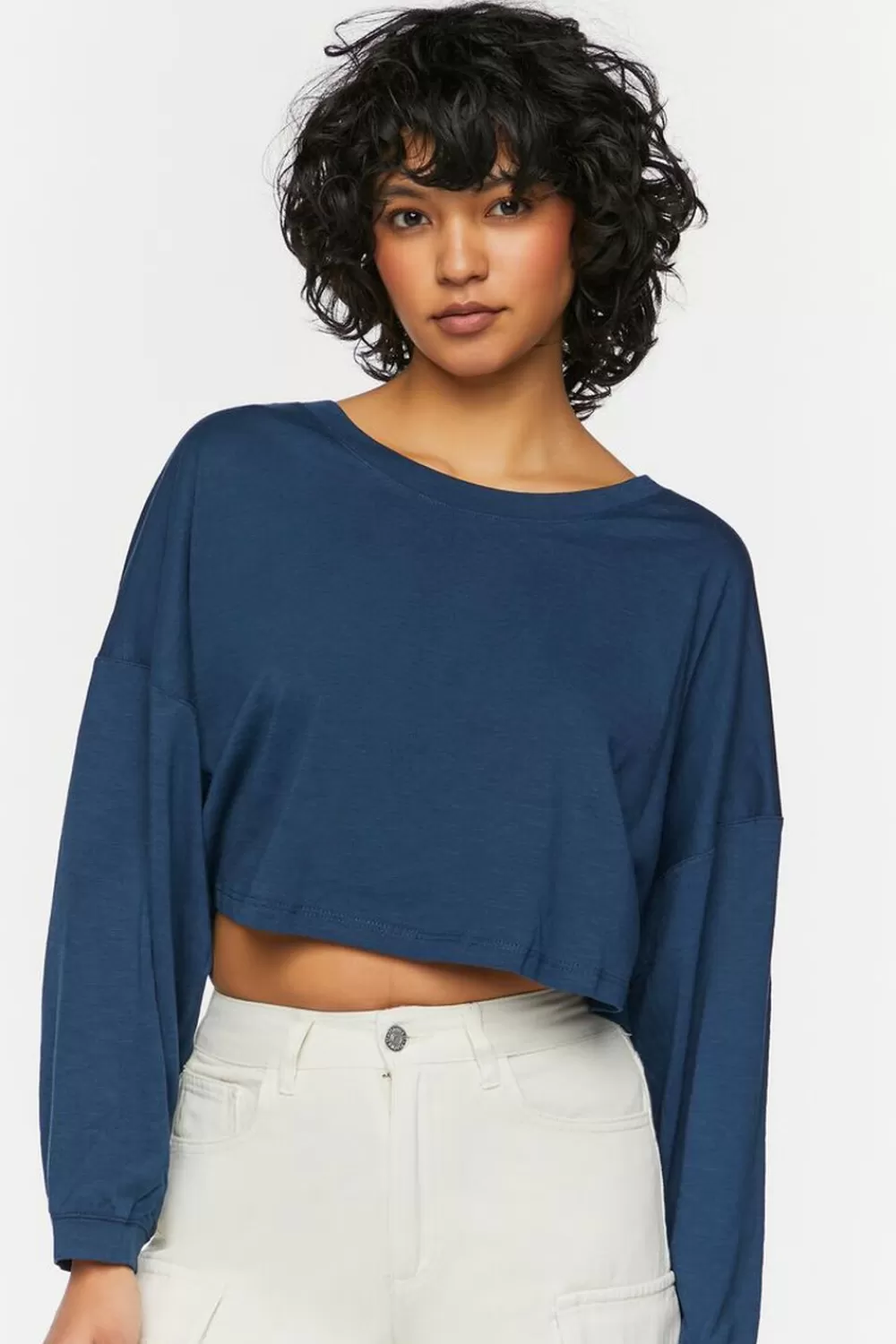 Forever 21 Boxy Long-Sleeve Cropped Tee | Women Tops