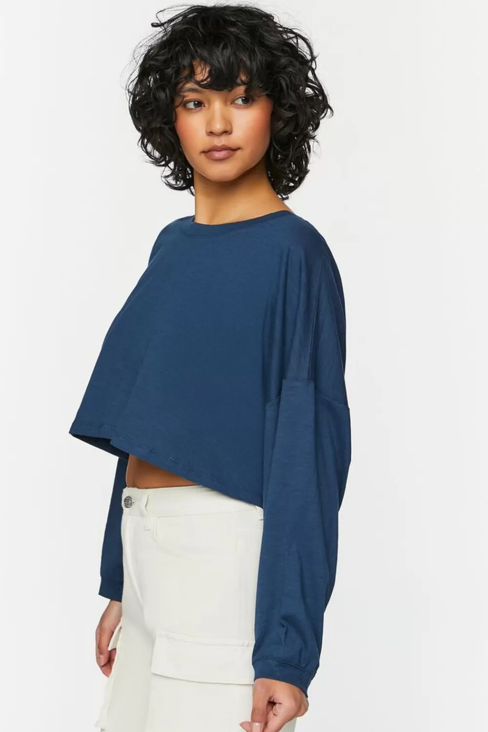 Forever 21 Boxy Long-Sleeve Cropped Tee | Women Tops