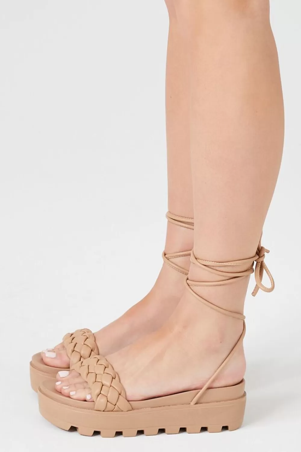 Swimwear>Forever 21 Braided Platform Lace-Up Sandals Nude