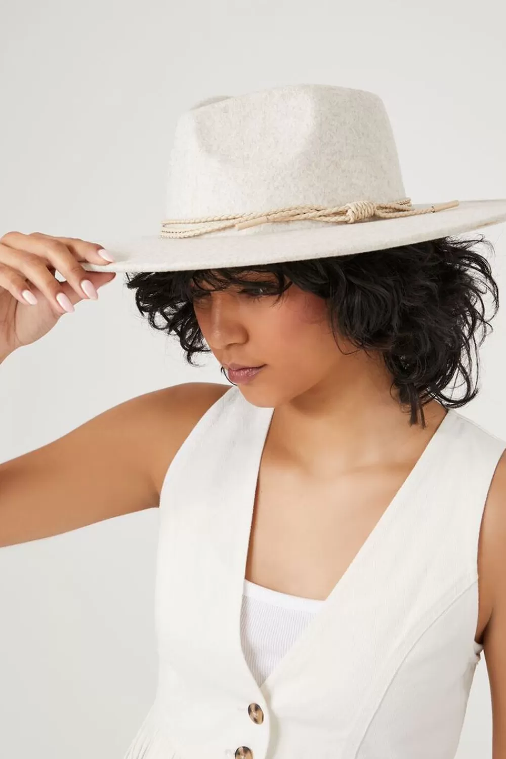 Hats + Beanies>Forever 21 Braided-Trim Brushed Fedora Oatmeal/Oatmeal
