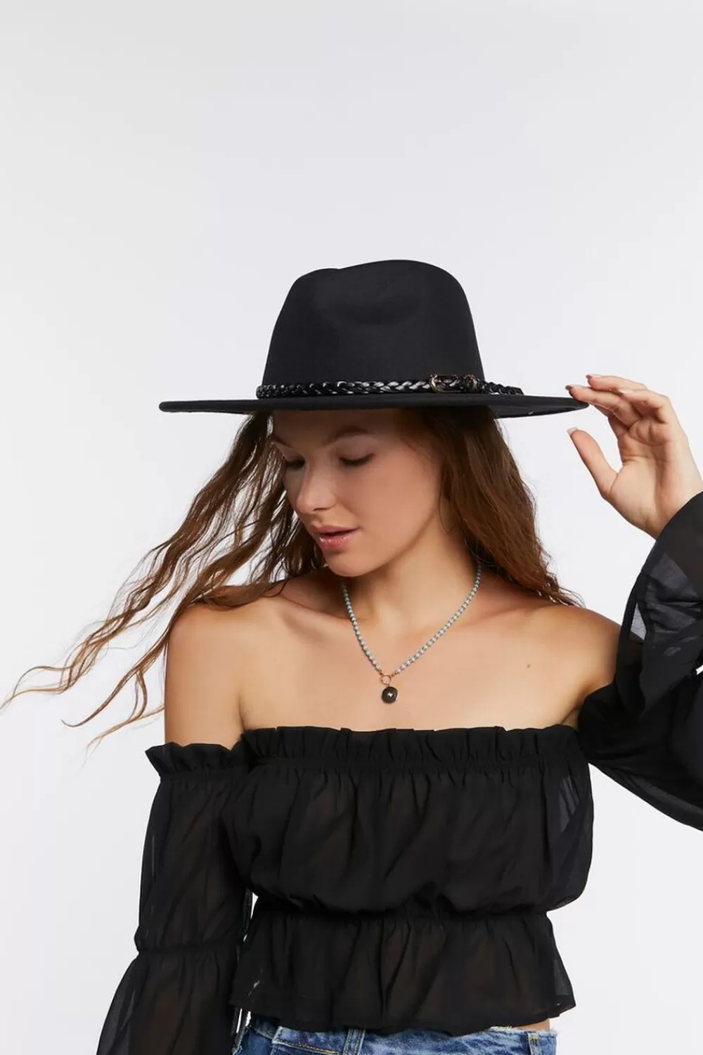 Hats + Beanies>Forever 21 Braided-Trim Cowboy Hat Black/Black