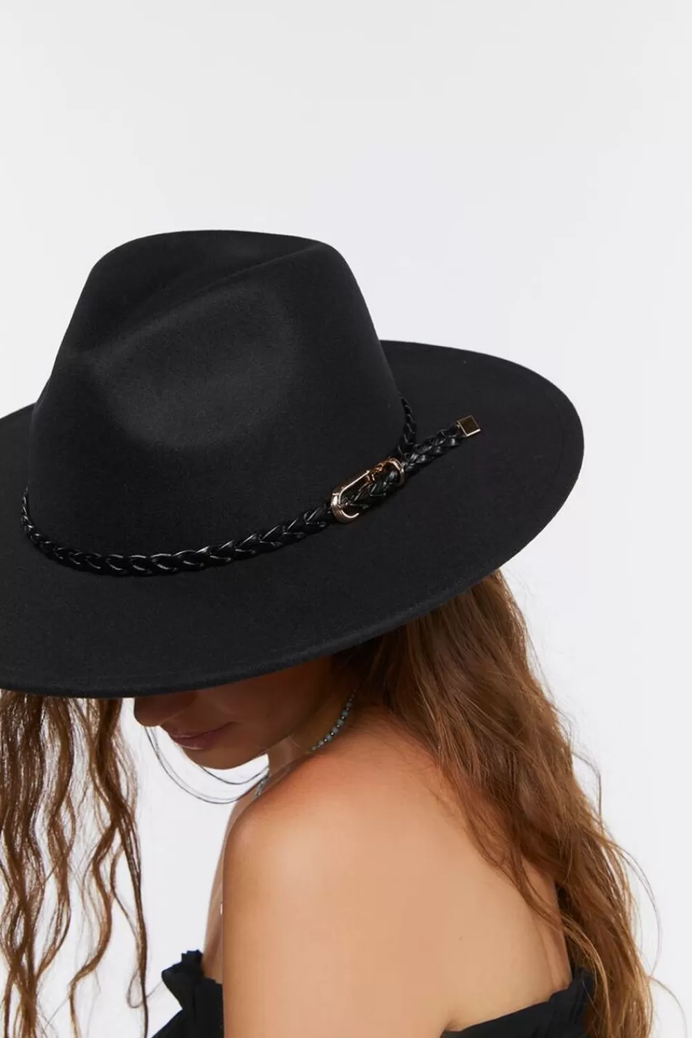 Hats + Beanies>Forever 21 Braided-Trim Cowboy Hat Black/Black