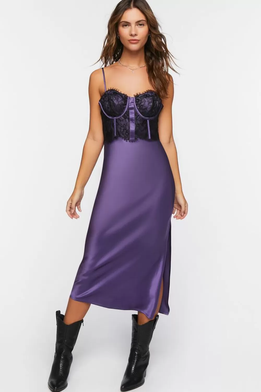 Forever 21 Bustier Satin Slip Midi Dress | Women Dresses
