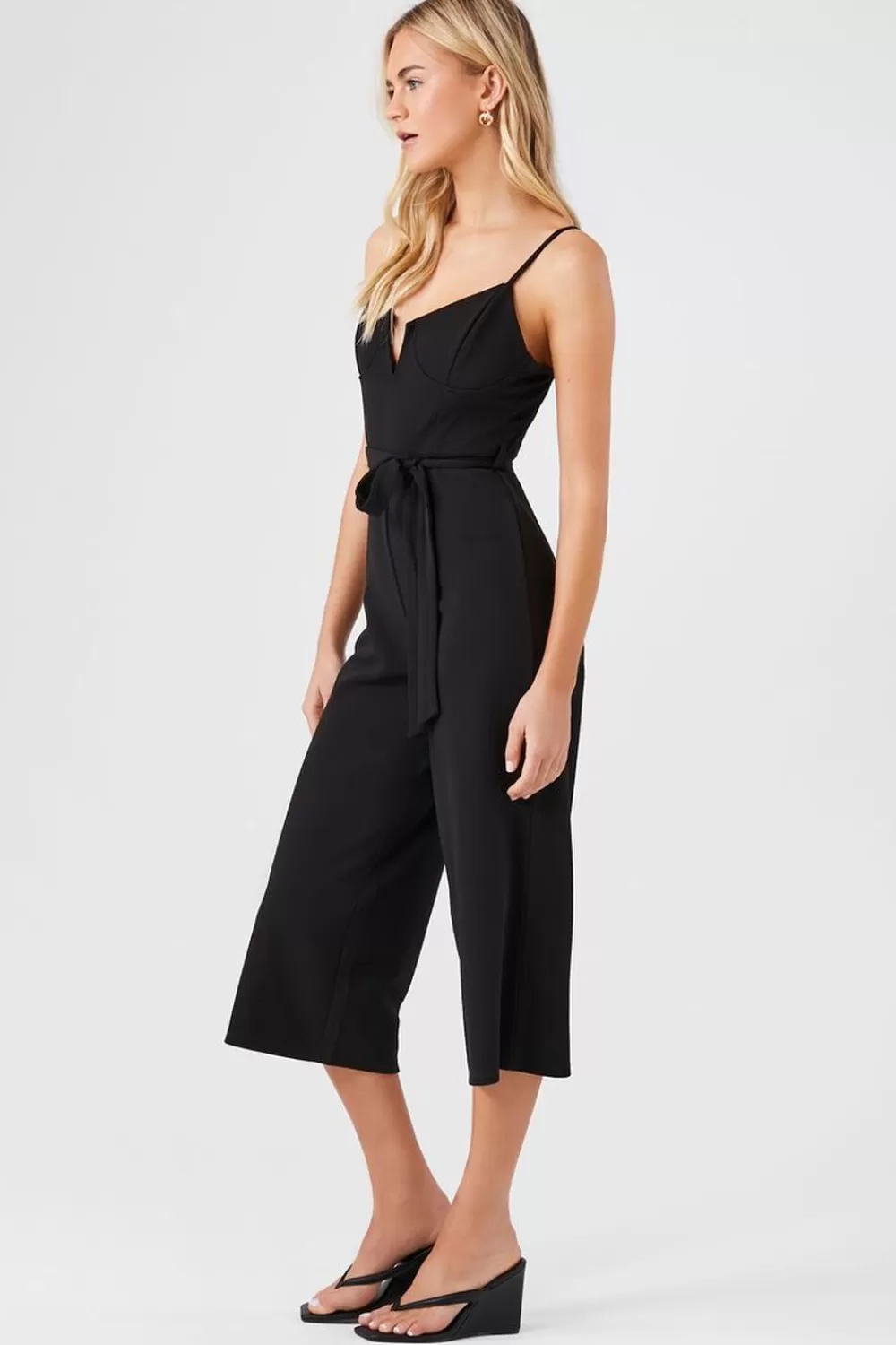 Rompers + Jumpsuits>Forever 21 Bustier Split-Neck Tie Jumpsuit Black