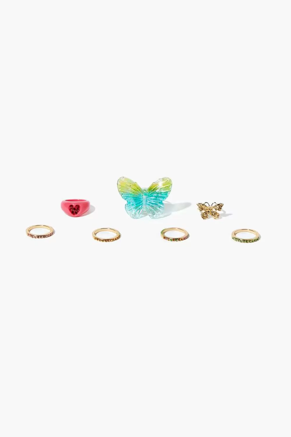 Rings>Forever 21 Butterfly & Cocktail Ring Set Pink/Blue