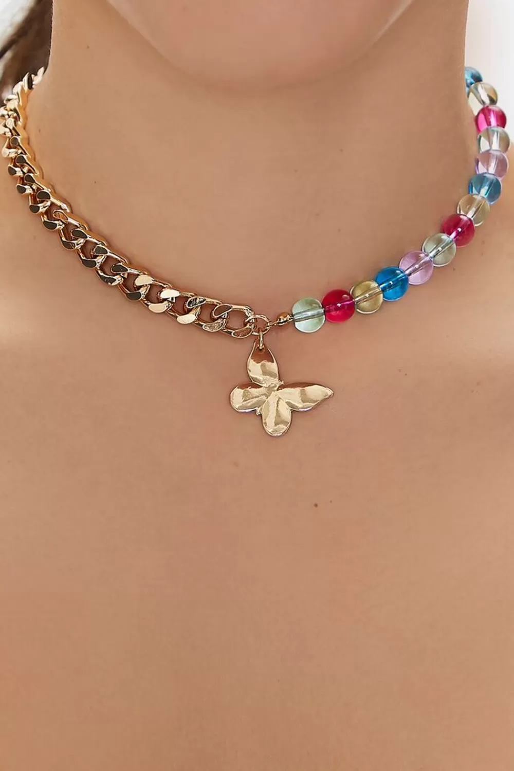 Necklaces>Forever 21 Butterfly Beaded Choker Necklace Gold/Purple