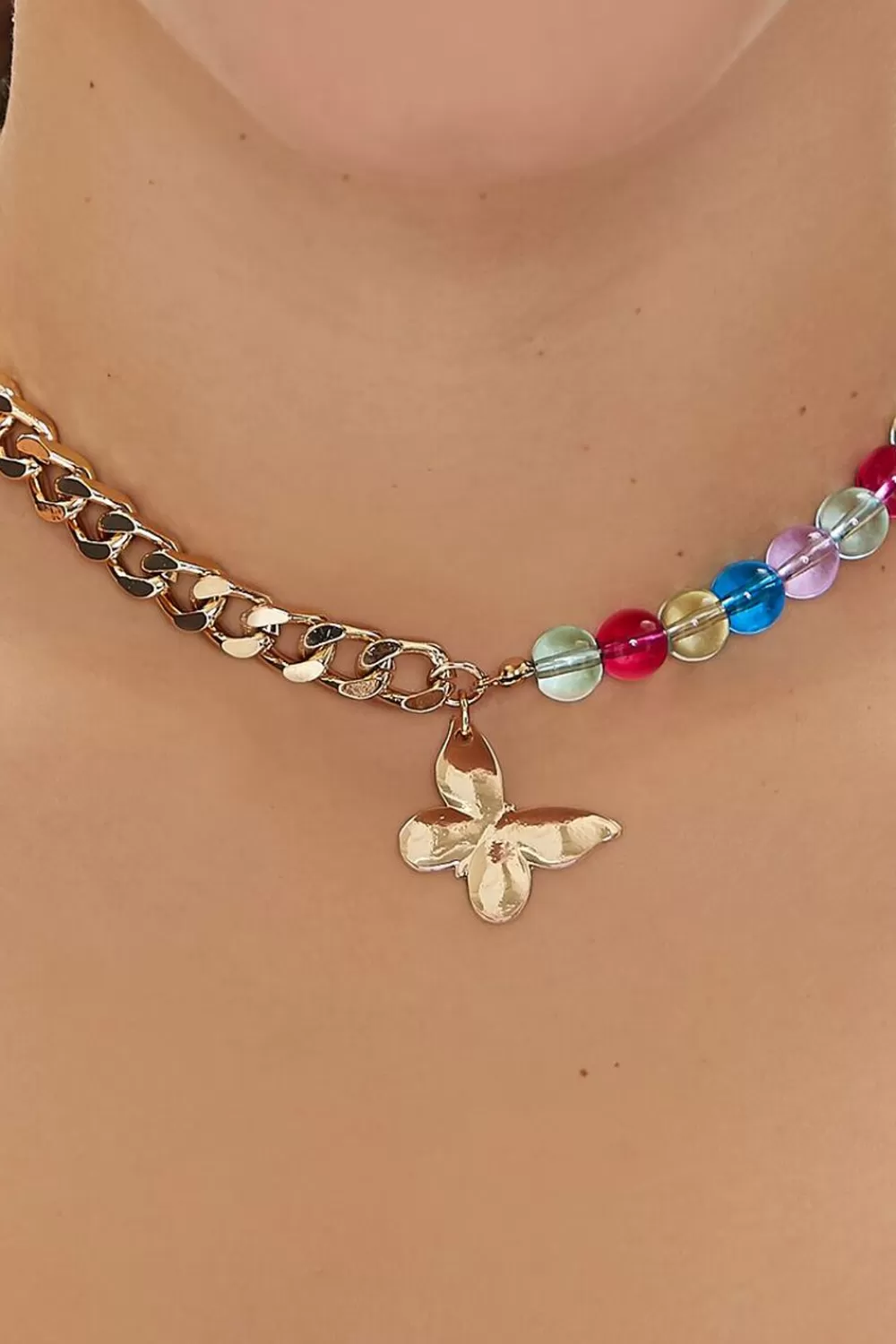 Necklaces>Forever 21 Butterfly Beaded Choker Necklace Gold/Purple