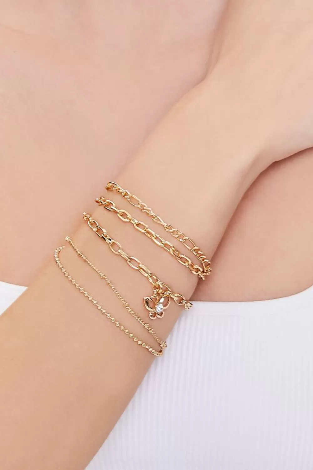 Bracelets>Forever 21 Butterfly Charm Bracelet Set Gold