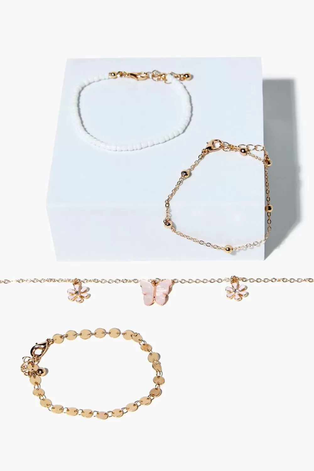 Bracelets>Forever 21 Butterfly Charm Bracelet Set Gold