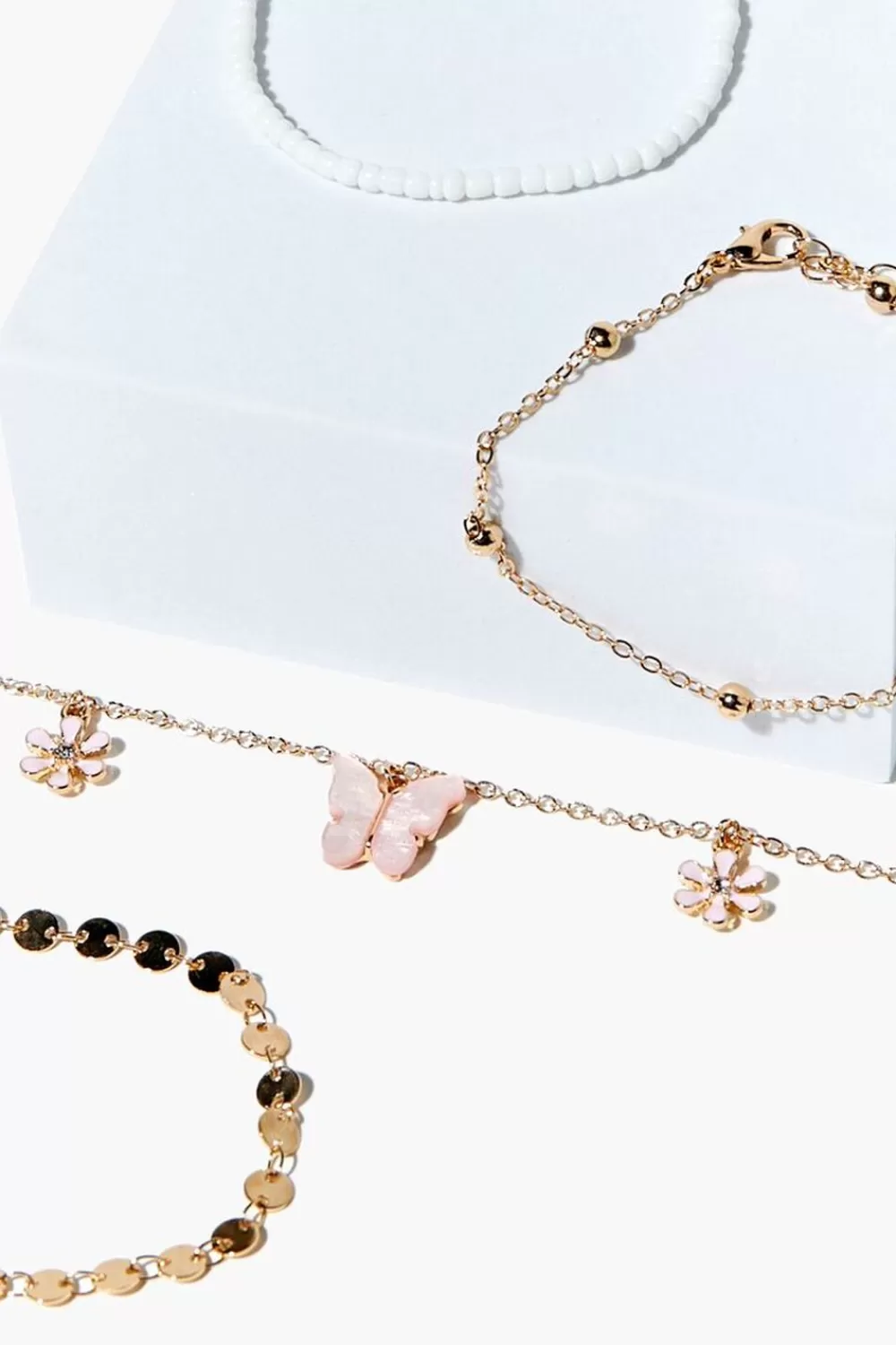 Bracelets>Forever 21 Butterfly Charm Bracelet Set Gold