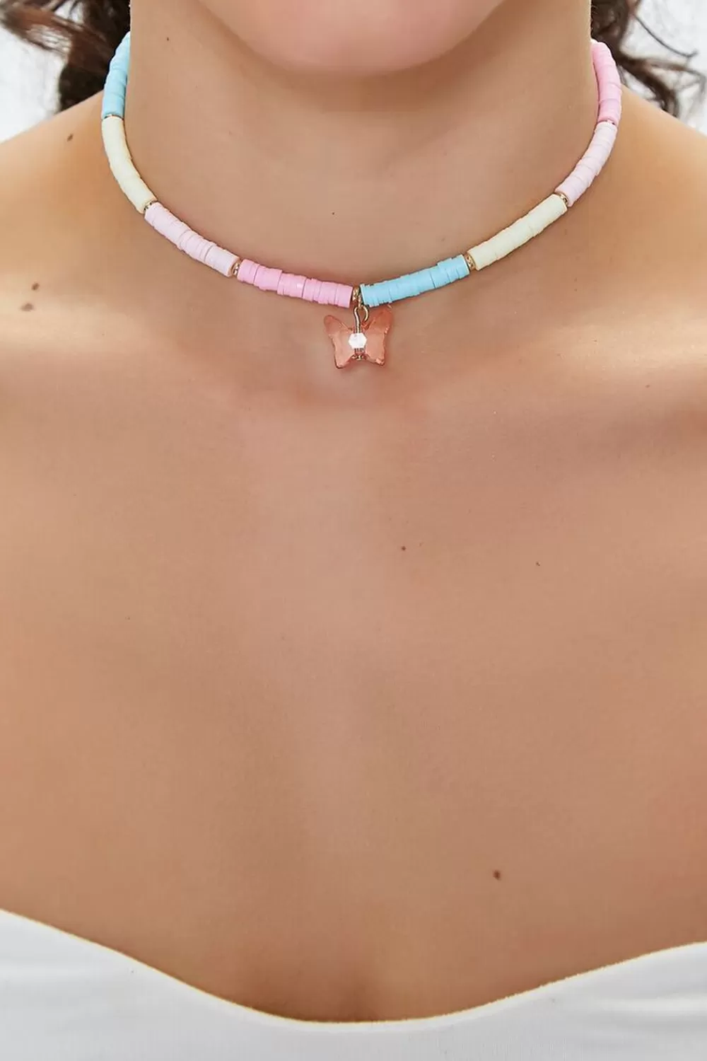 Necklaces>Forever 21 Butterfly Charm Choker Necklace Pink/Multi