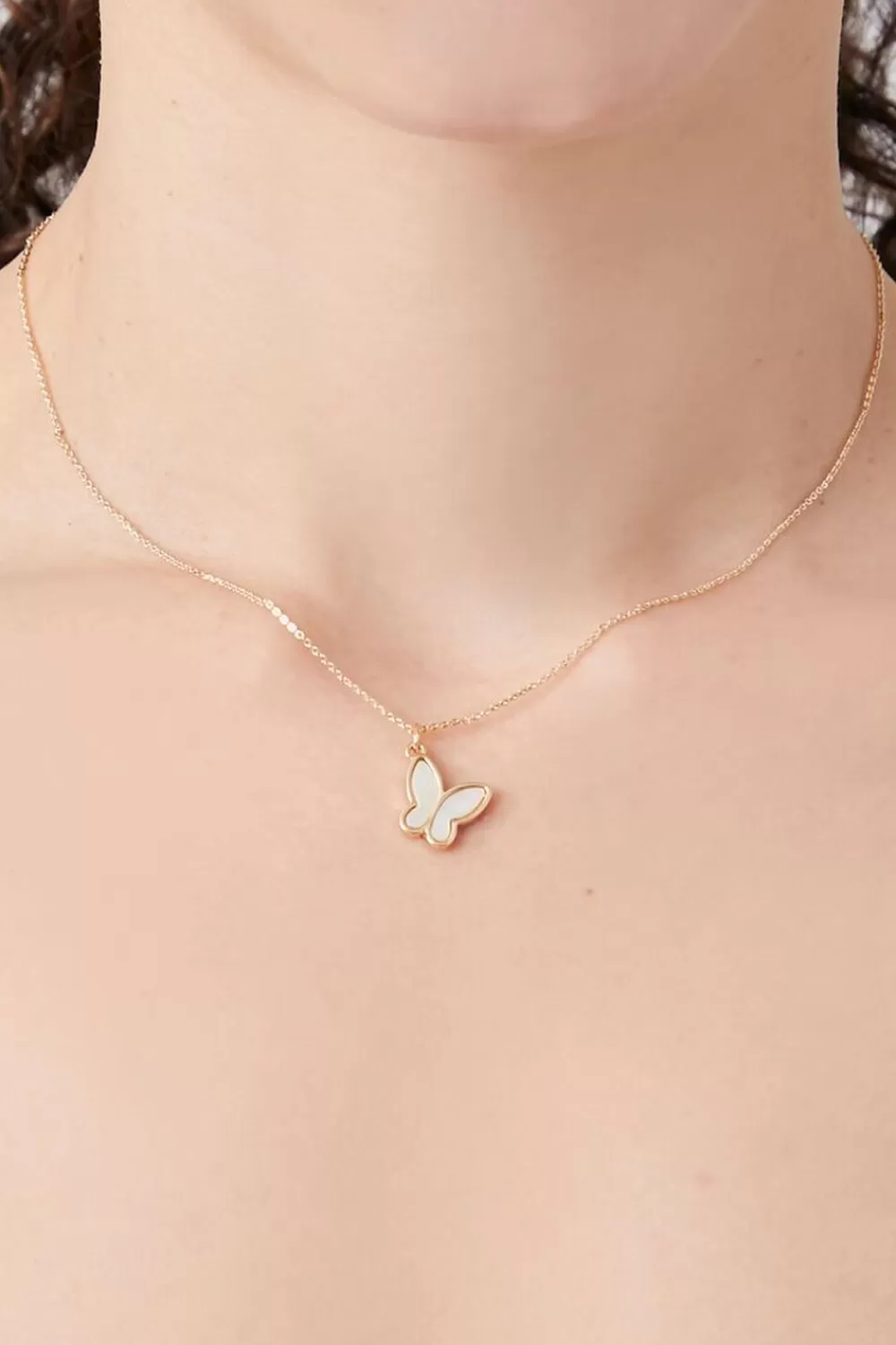 Necklaces>Forever 21 Butterfly Charm Necklace Gold/White