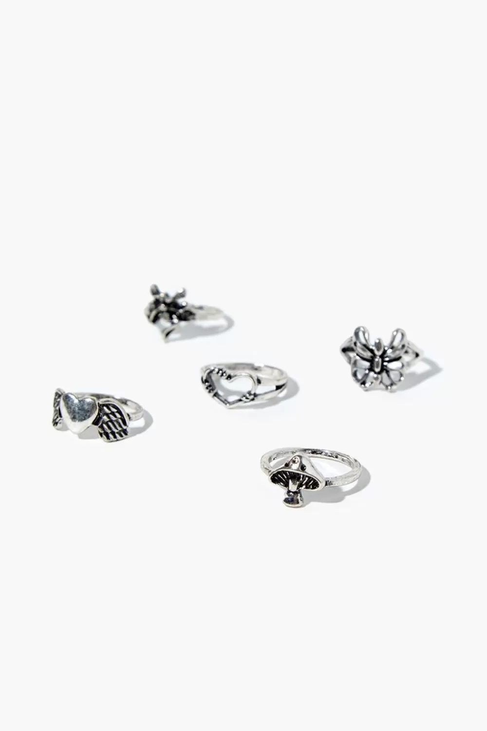 Rings>Forever 21 Butterfly Charm Ring Set Silver