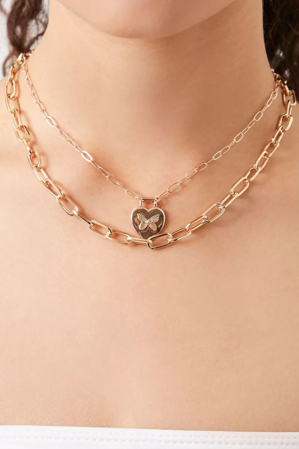Necklaces>Forever 21 Butterfly Heart Pendant Necklace Set Gold