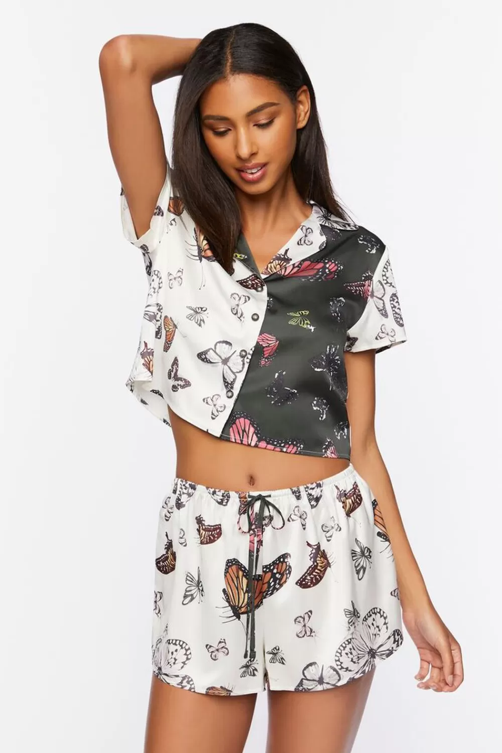Loungewear>Forever 21 Butterfly Pajama Shirt & Shorts Set White/Multi