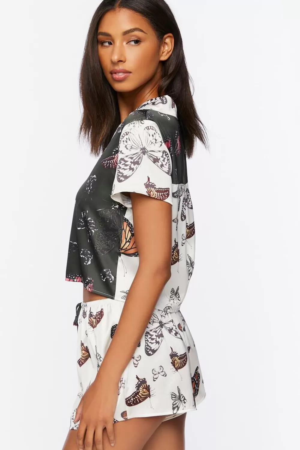 Loungewear>Forever 21 Butterfly Pajama Shirt & Shorts Set White/Multi