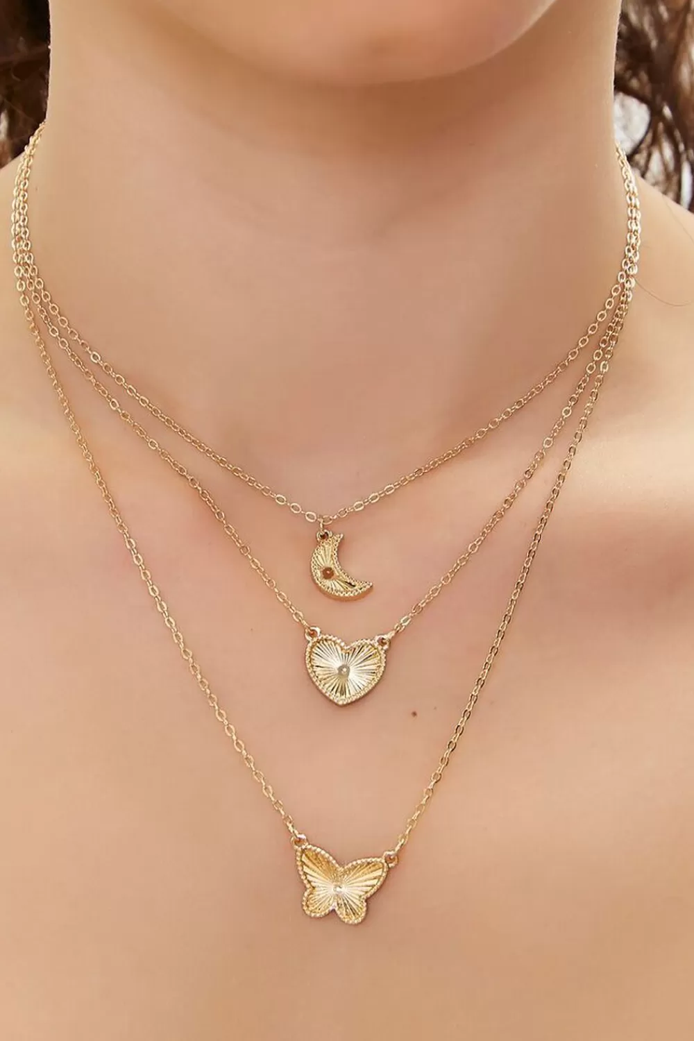 Necklaces>Forever 21 Butterfly Pendant Layered Necklace Gold