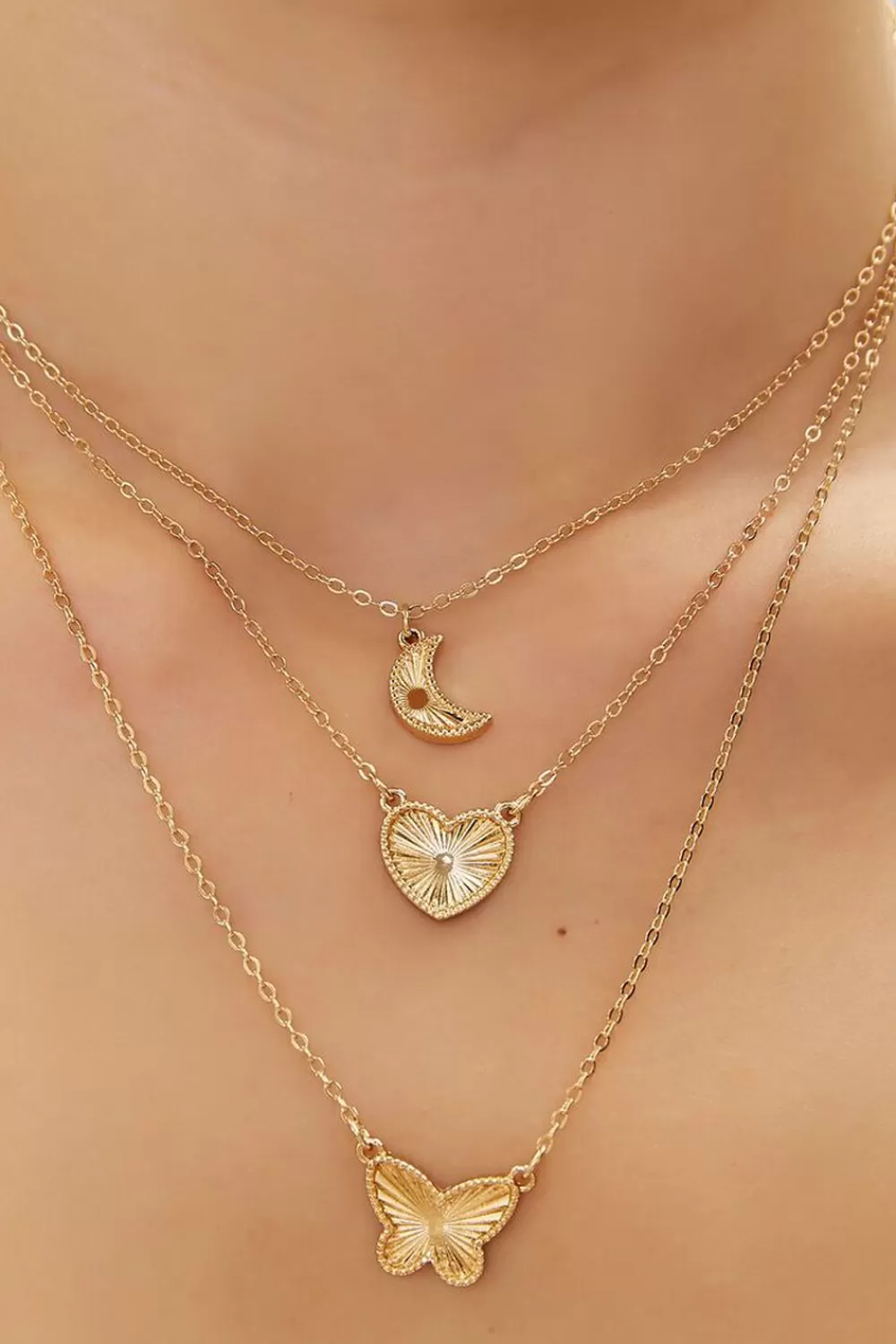 Necklaces>Forever 21 Butterfly Pendant Layered Necklace Gold