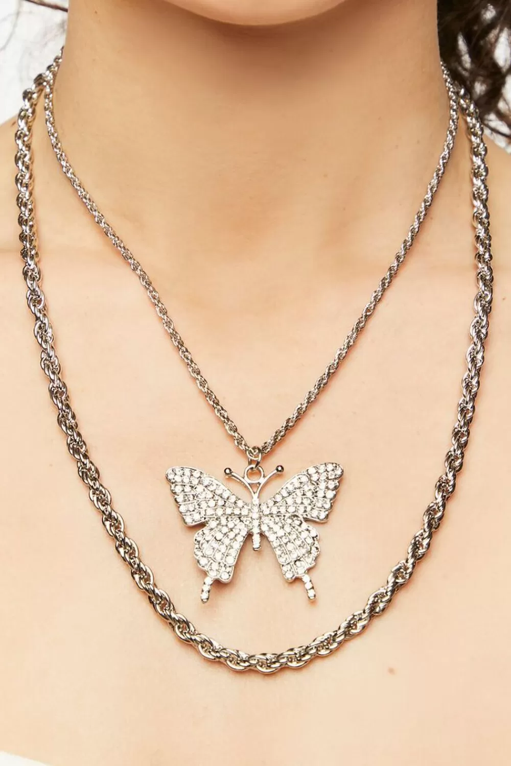 Necklaces>Forever 21 Butterfly Pendant Necklace Set Silver