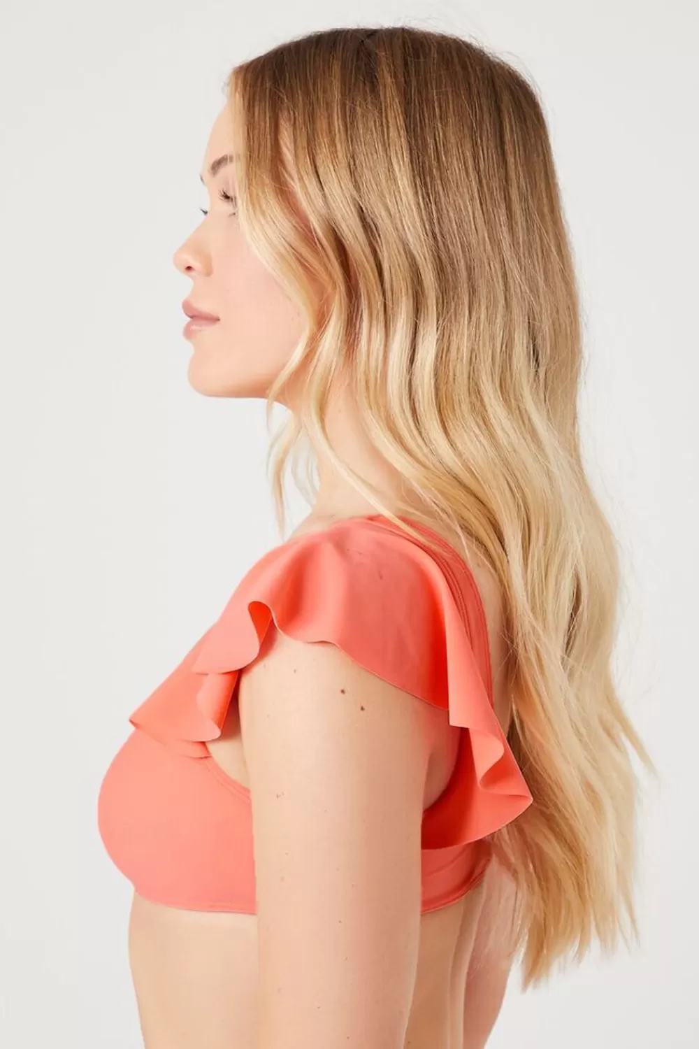 Swimwear>Forever 21 Butterfly-Sleeve Bikini Top Coral