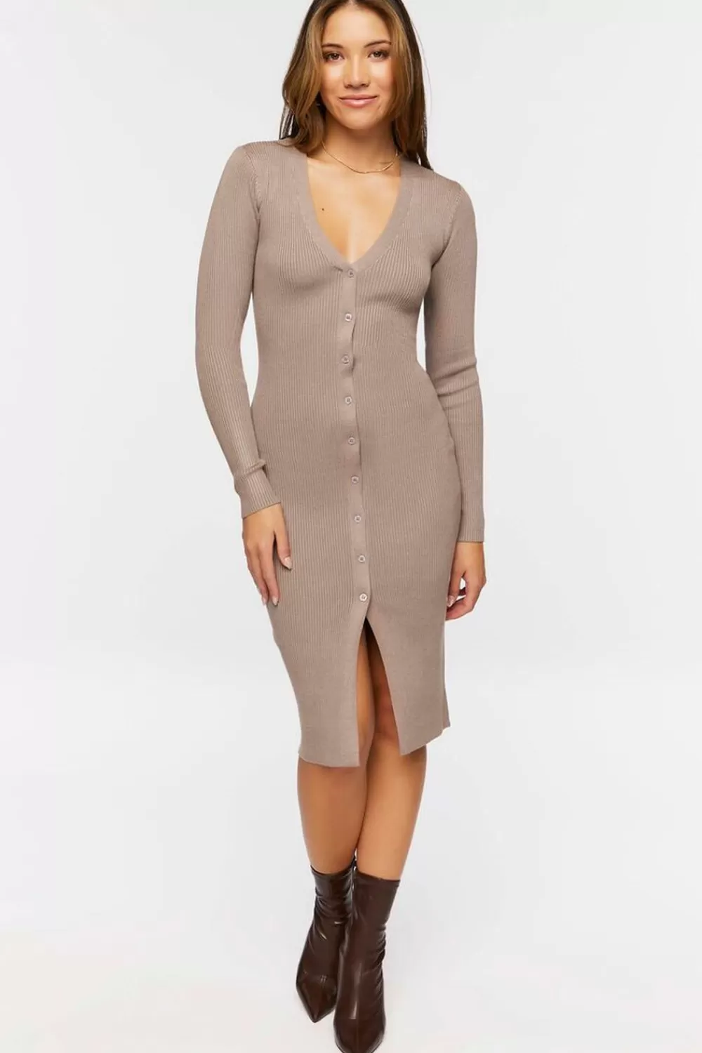 Forever 21 Button-Front Sweater Midi Dress | Women Dresses