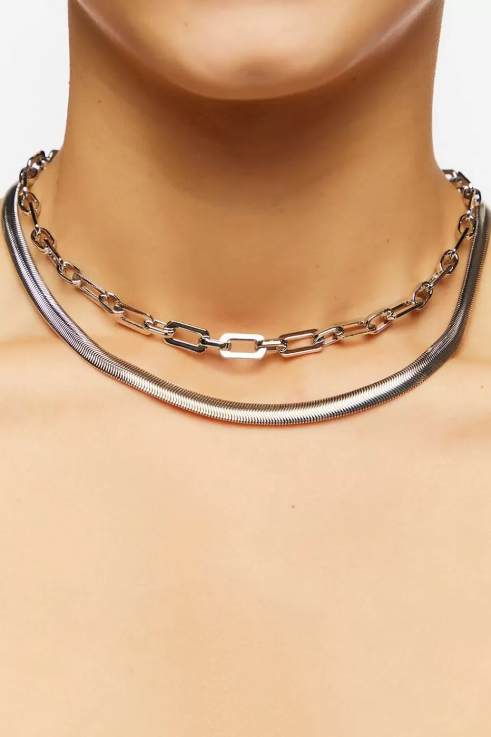 Necklaces>Forever 21 Cable & Snake Chain Necklace Set Silver