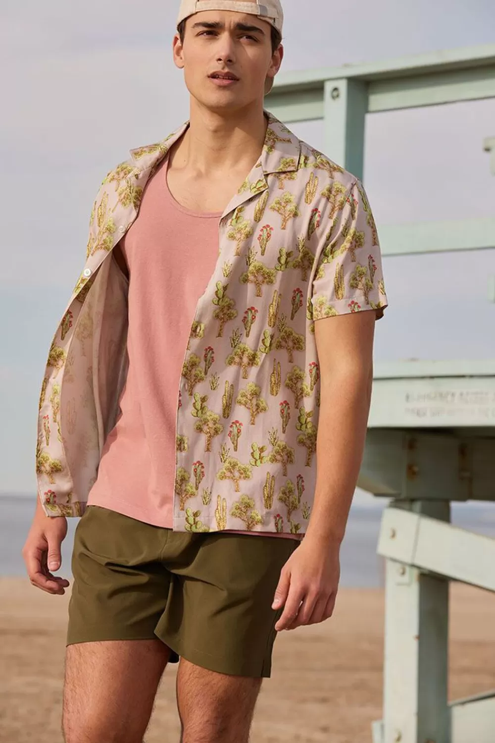 Tops>Forever 21 Cactus Print Shirt Taupe/Multi