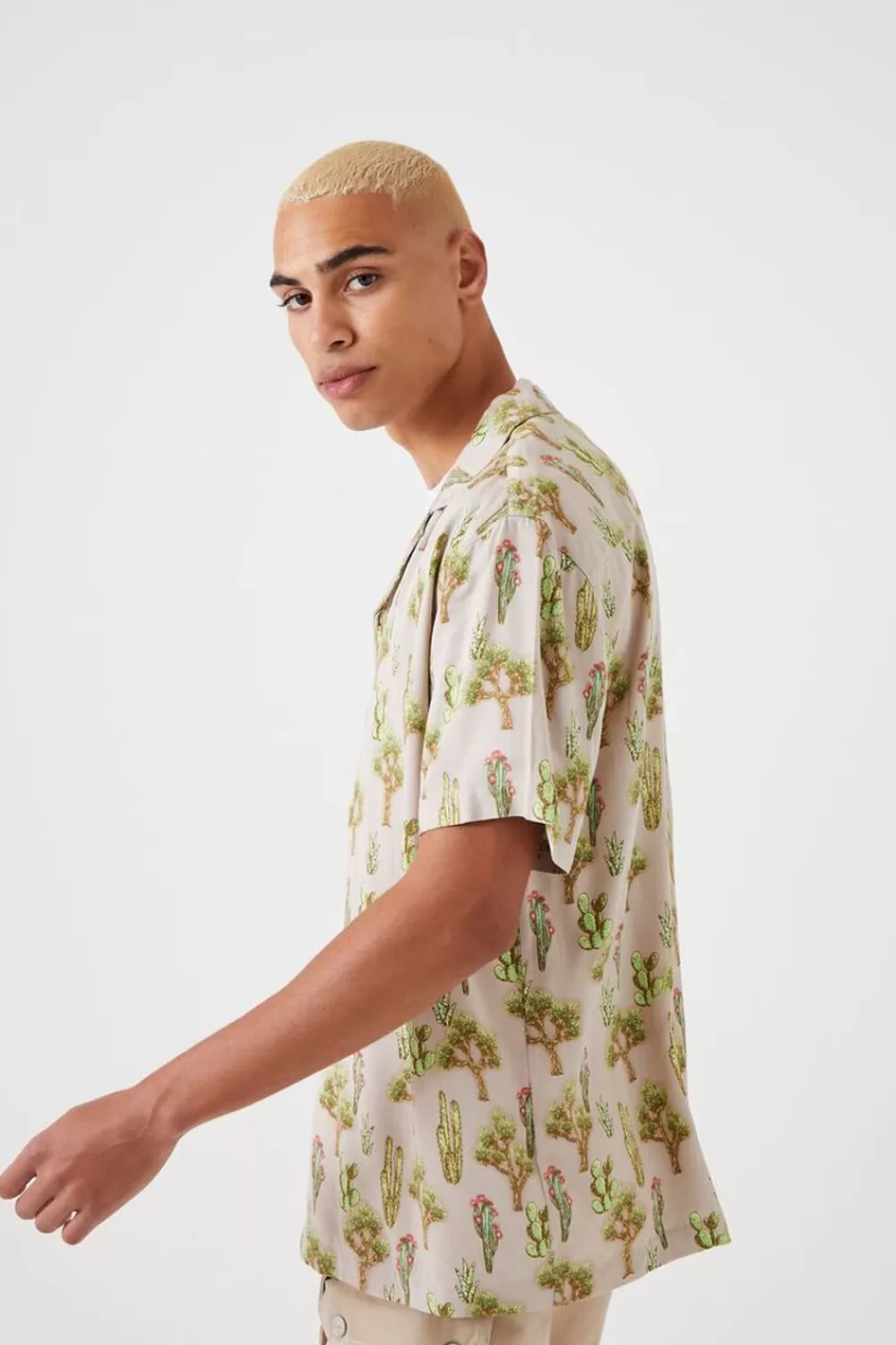 Tops>Forever 21 Cactus Print Shirt Taupe/Multi