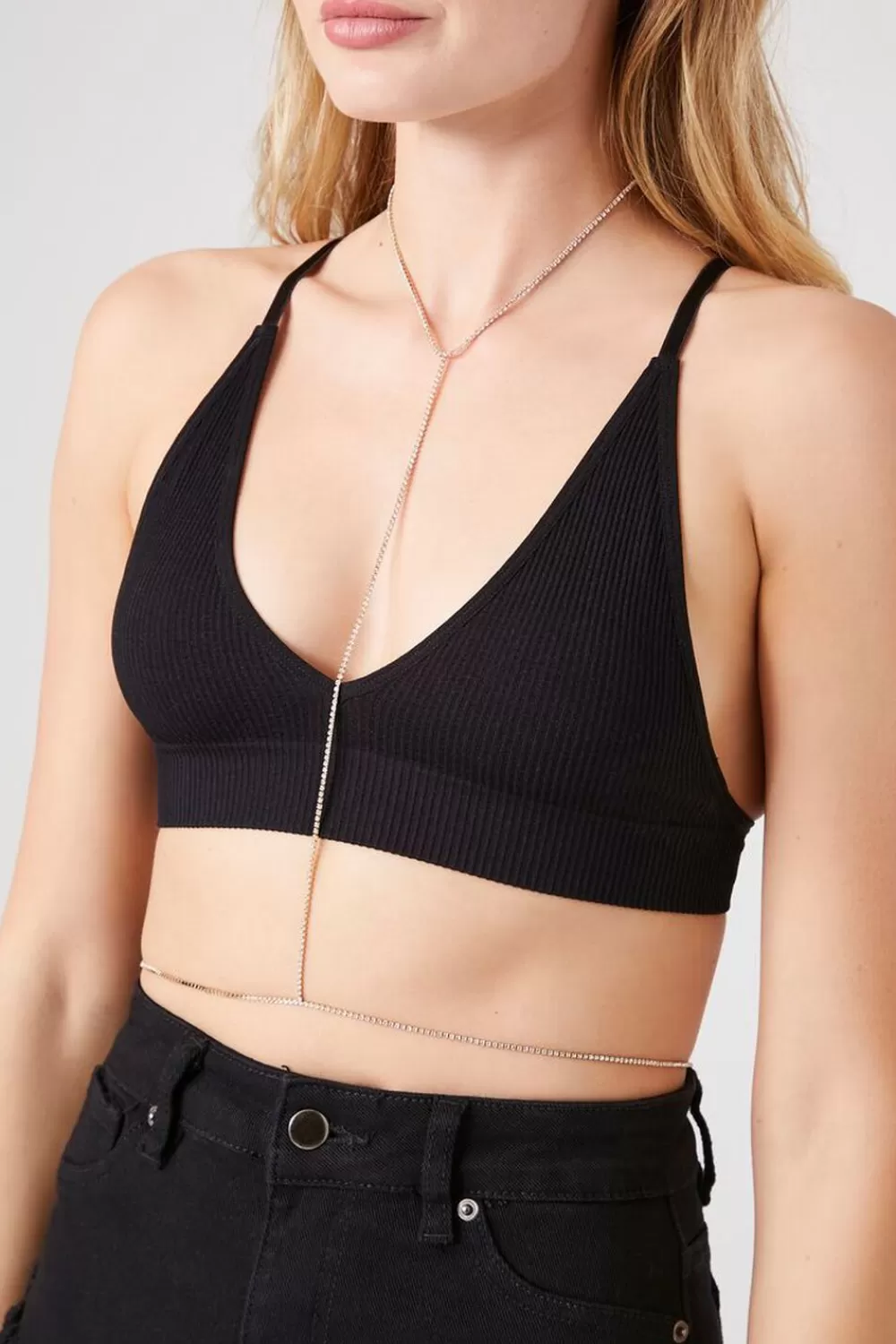Body Jewelry>Forever 21 Caged Body Chain Gold/Clear