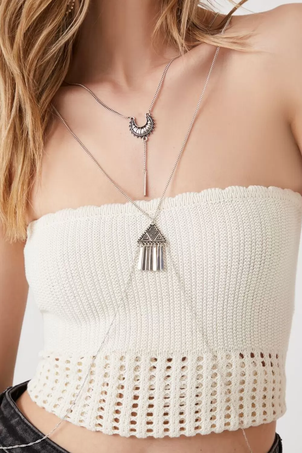 Body Jewelry>Forever 21 Caged Geo Fringe Body Chain Silver