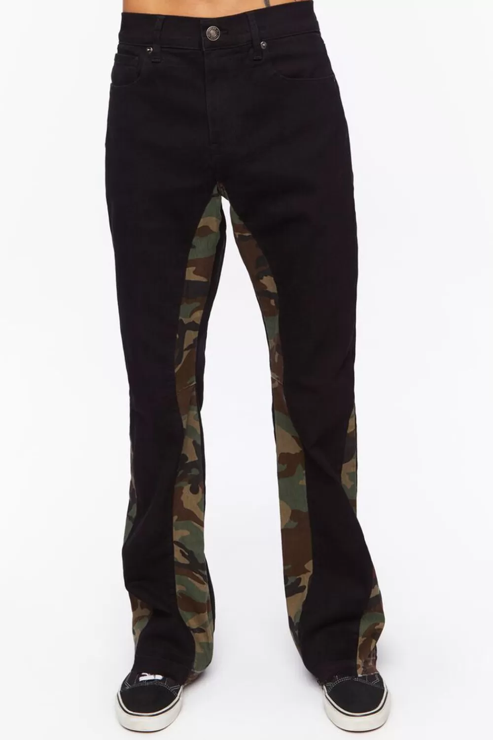 Jeans + Denim>Forever 21 Camo Flare Jeans Black/Multi