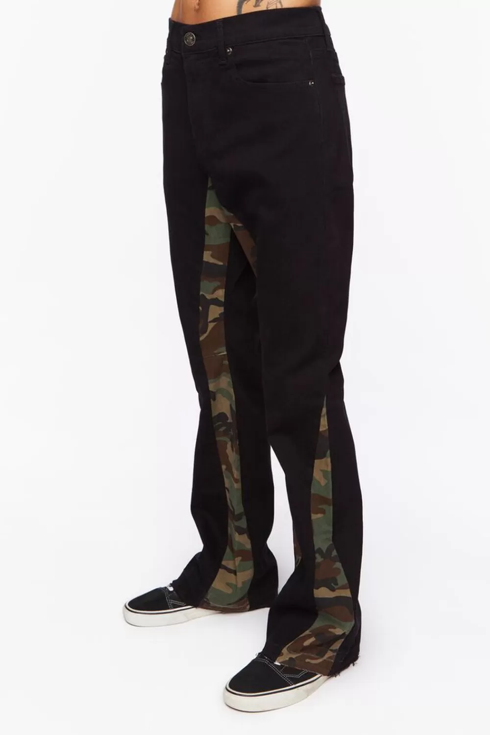 Jeans + Denim>Forever 21 Camo Flare Jeans Black/Multi