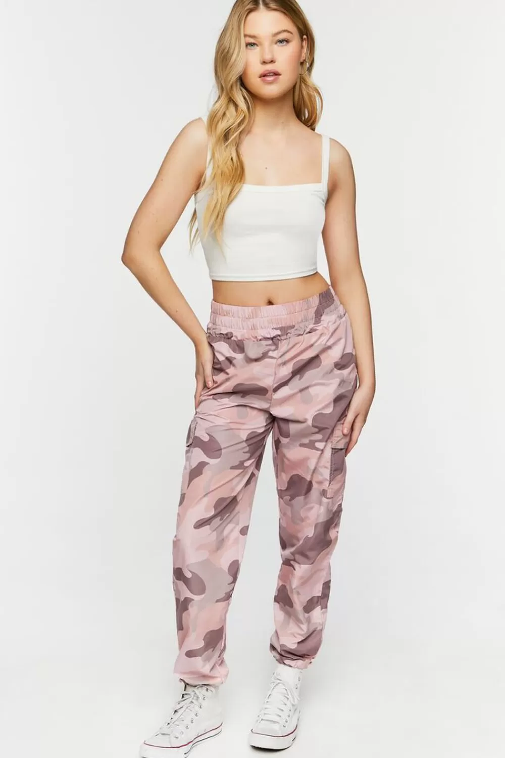 Bottoms>Forever 21 Camo Print Smocked Joggers Pink/Multi