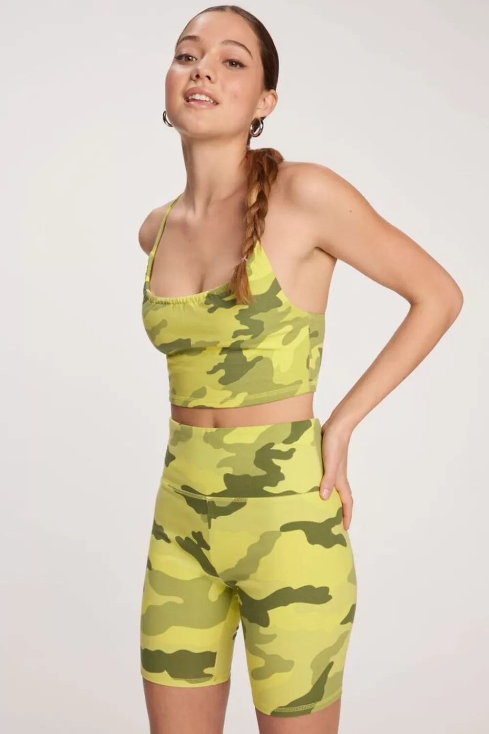 Matching Sets>Forever 21 Camo Racerback Sports Bra Acid Green/Green