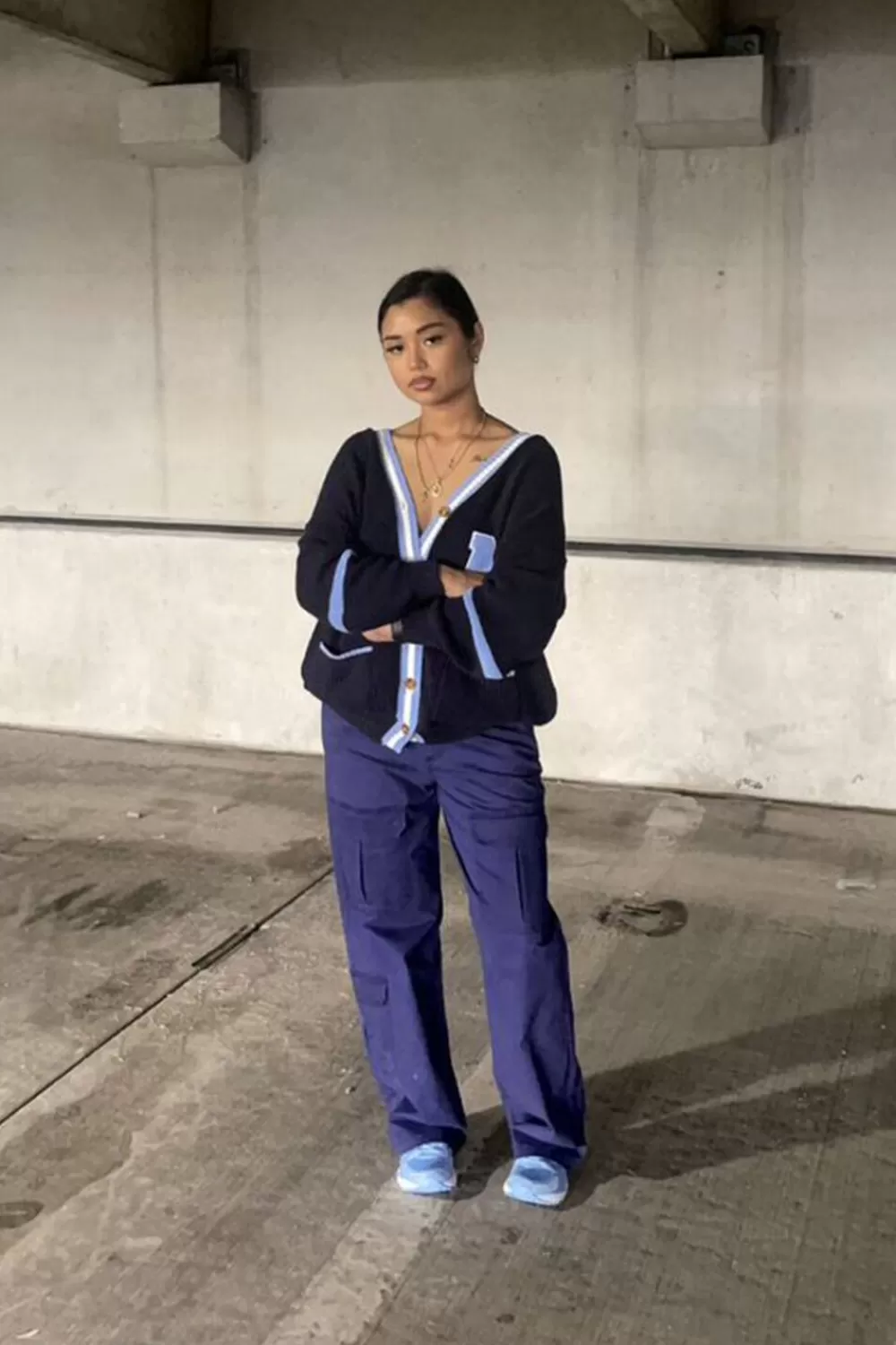 Bottoms>Forever 21 Canvas Wide-Leg Cargo Pants Navy