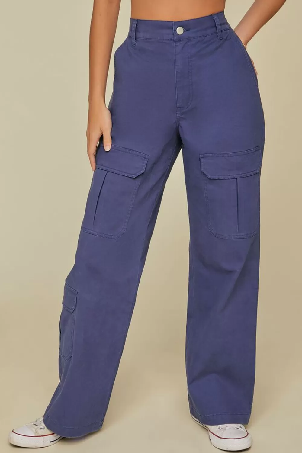 Bottoms>Forever 21 Canvas Wide-Leg Cargo Pants Navy
