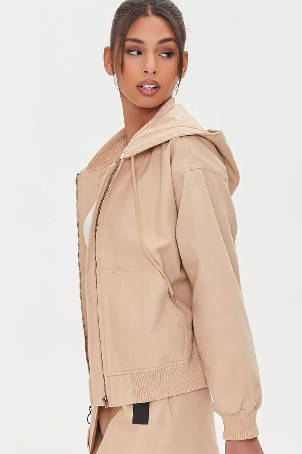 Forever 21 Canvas Zip-Up Drawstring Hoodie | Women Tops