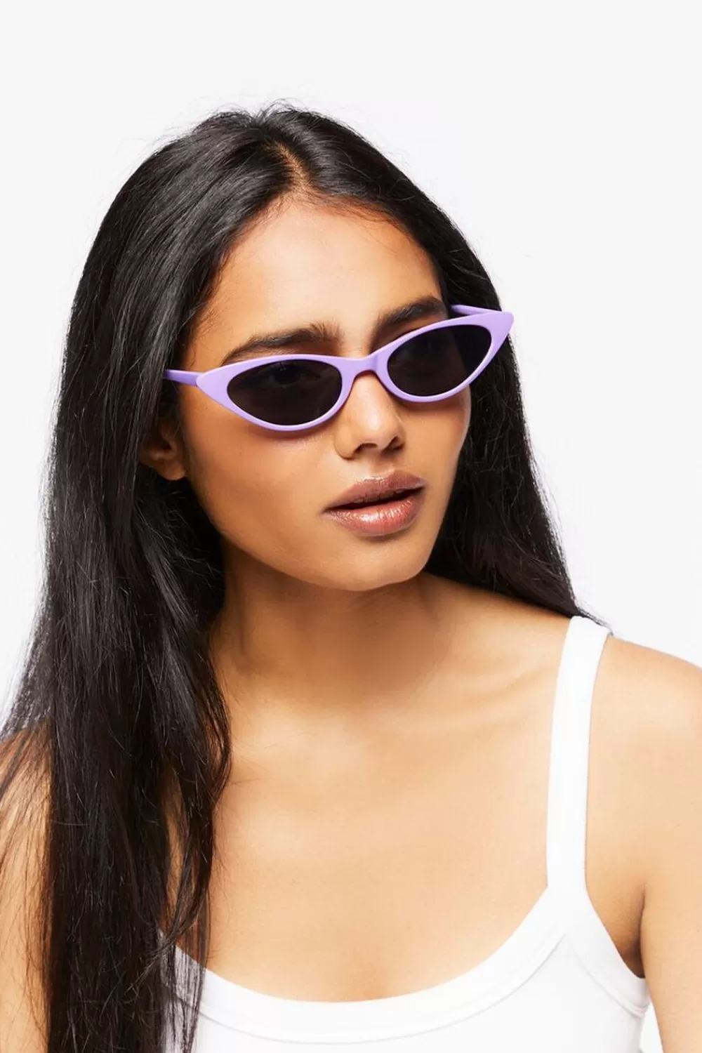 Sunglasses + Readers>Forever 21 Cat-Eye Frame Sunglasses Lavender/Black