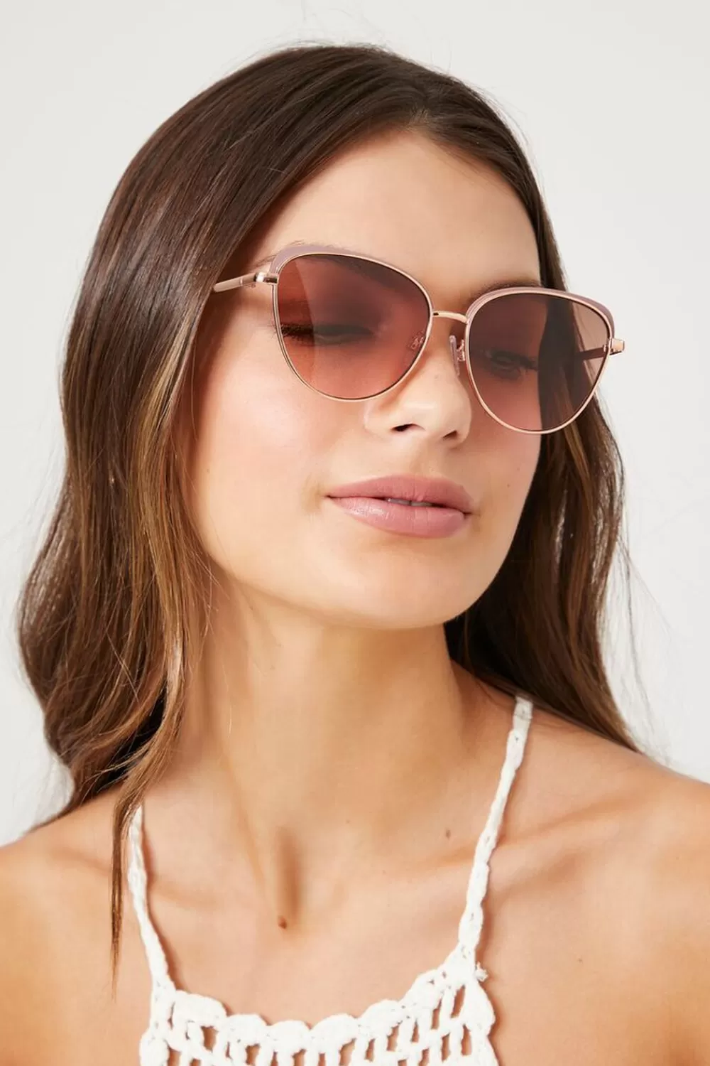 Sunglasses + Readers>Forever 21 Cat-Eye Frame Sunglasses Rose Gold/Blush