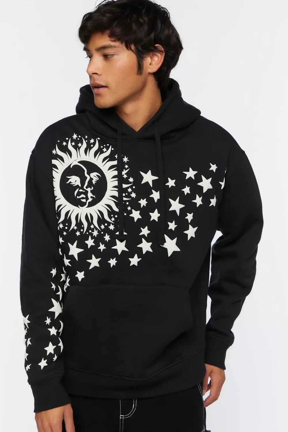 Graphic Tees>Forever 21 Celestial Sun & Stars Graphic Hoodie Black/Cream