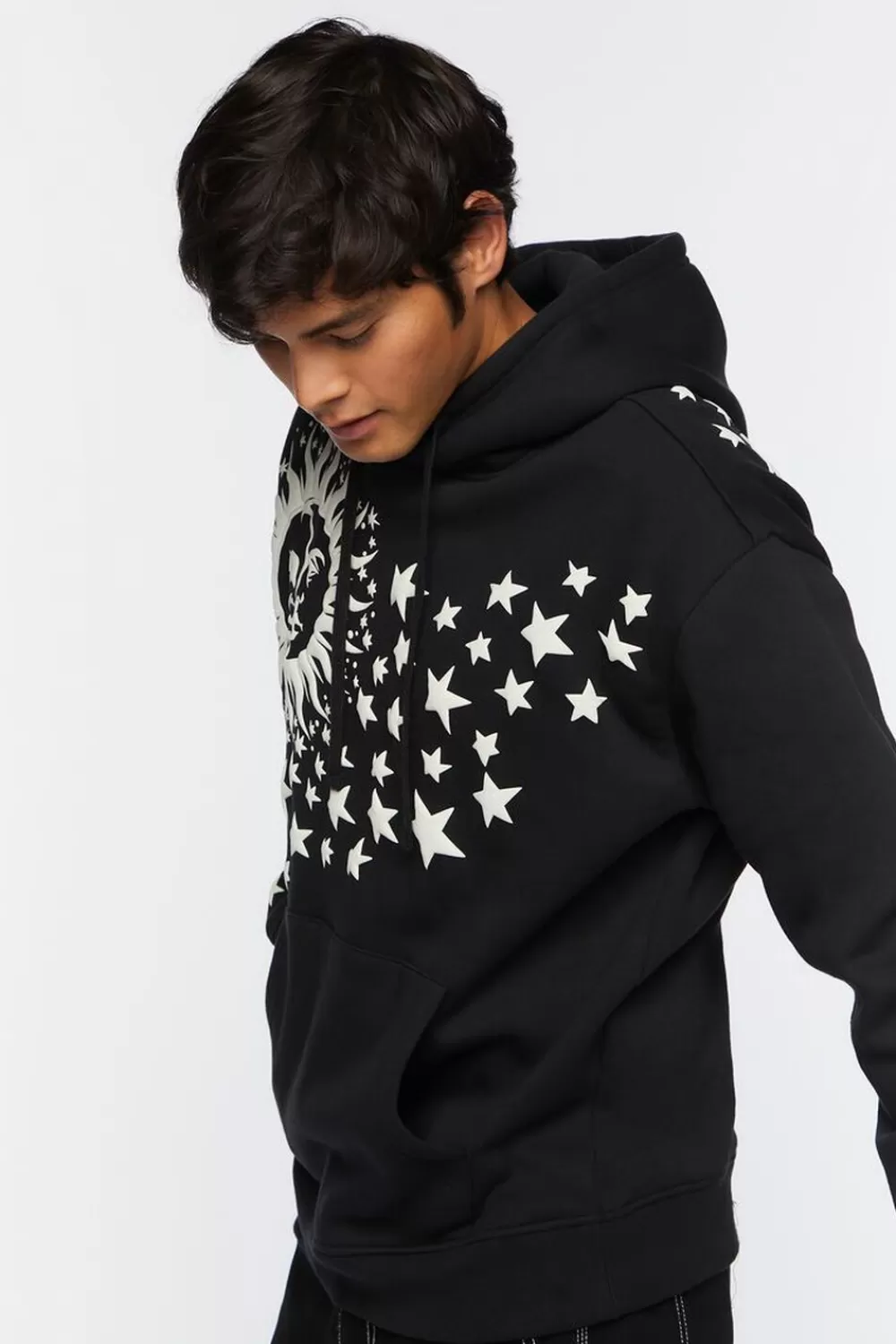 Graphic Tees>Forever 21 Celestial Sun & Stars Graphic Hoodie Black/Cream