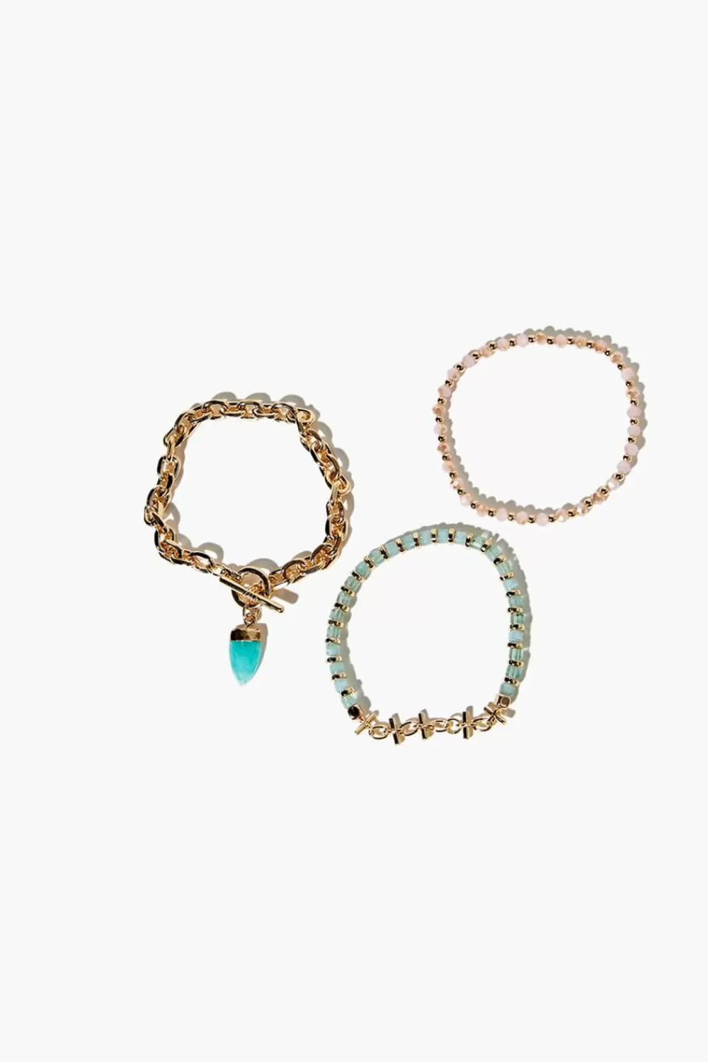 Bracelets>Forever 21 Chain & Beaded Bracelet Set Pink/Gold