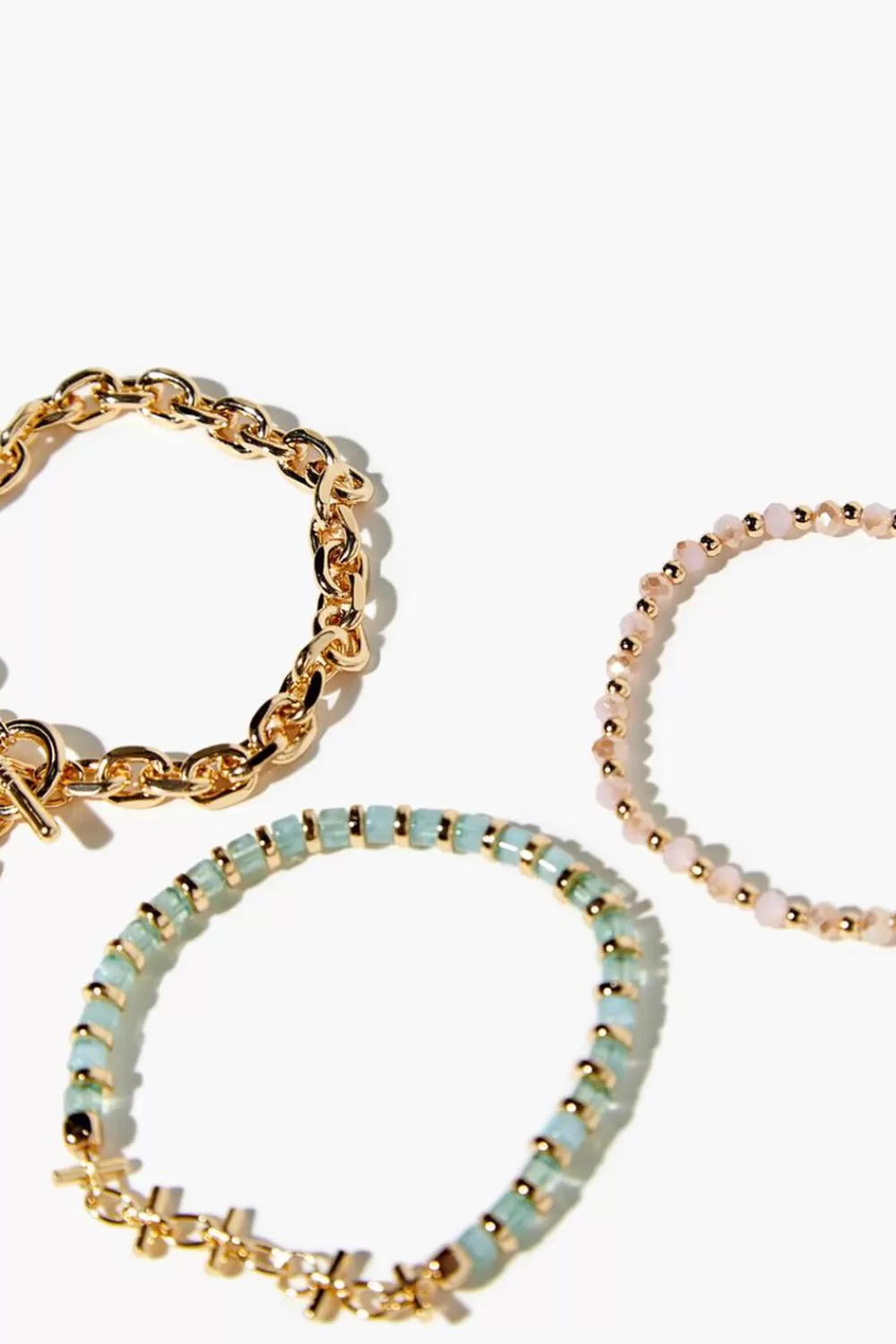 Bracelets>Forever 21 Chain & Beaded Bracelet Set Pink/Gold