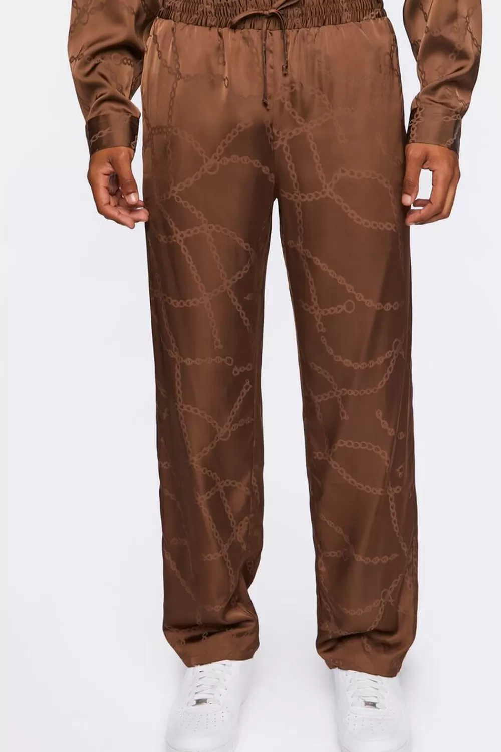 Bottoms>Forever 21 Chain Print Slim-Fit Pants Dark Brown