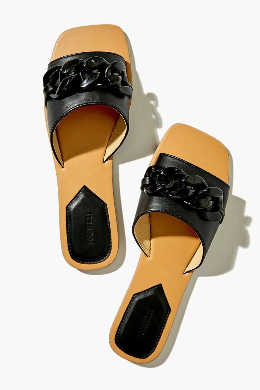 Swimwear>Forever 21 Chain-Strap Flat Sandals Black