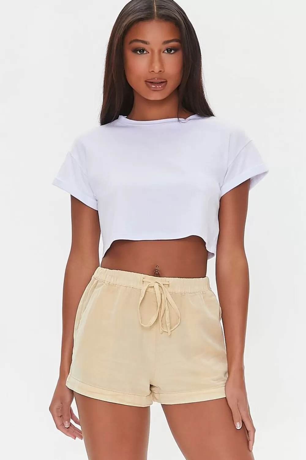 Bottoms>Forever 21 Chambray Drawstring Shorts Cream
