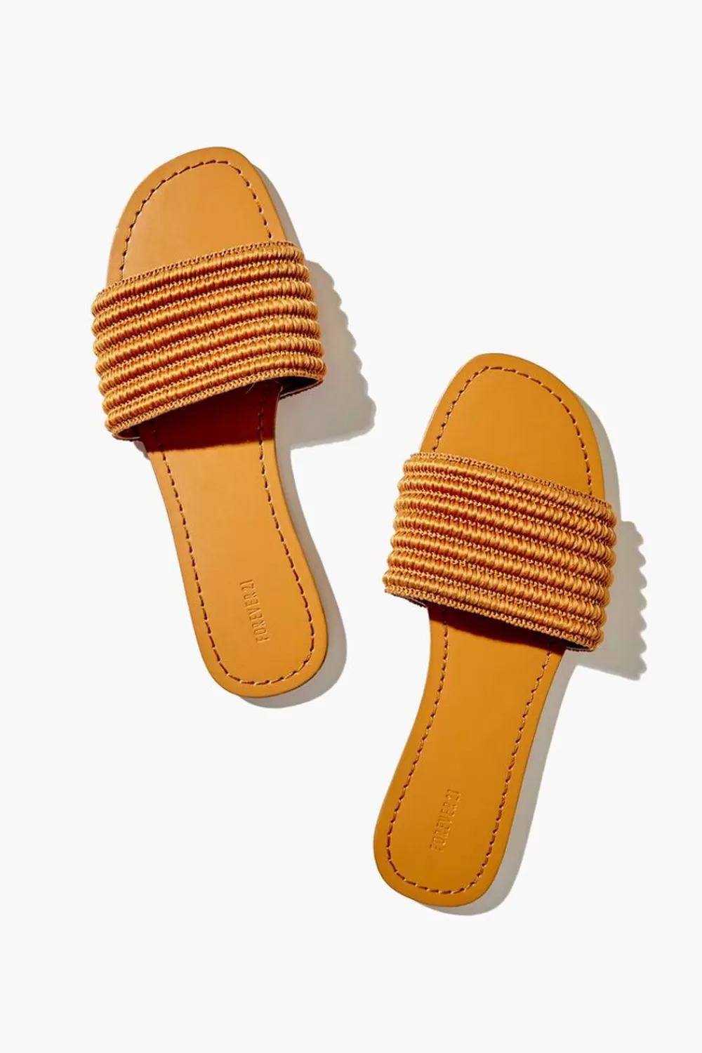 Swimwear>Forever 21 Channel-Stitch Flap Sandals Tan