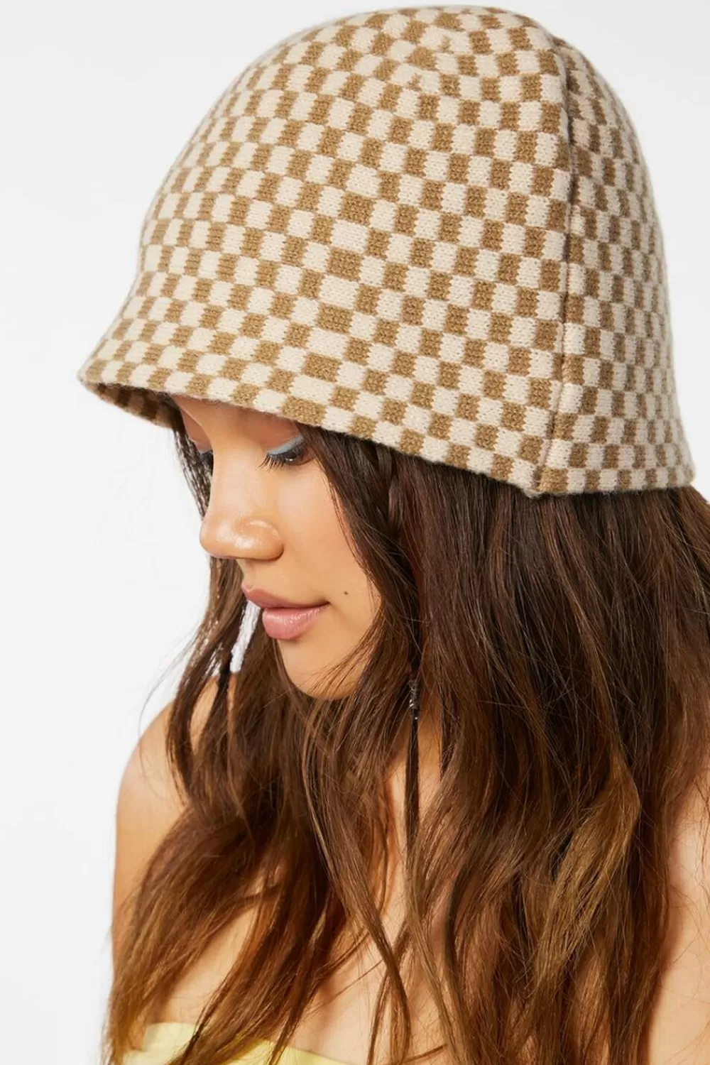 Hats + Beanies>Forever 21 Checkered Bucket Hat Tan/Brown
