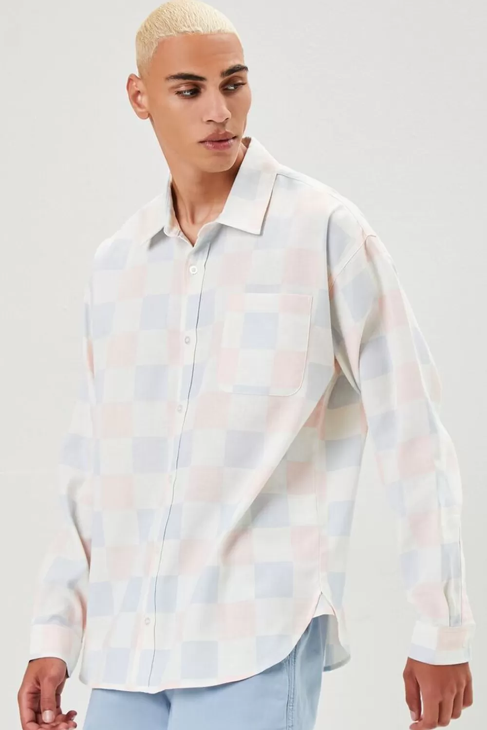 Shirts>Forever 21 Checkered Button-Front Shirt Pink/Multi