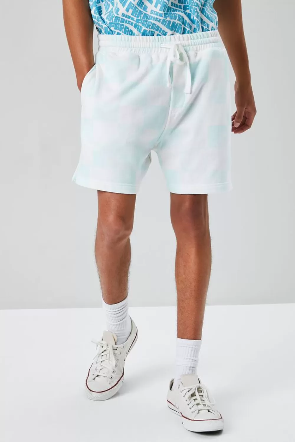 Bottoms>Forever 21 Checkered Drawstring Sweatshorts Mint/White